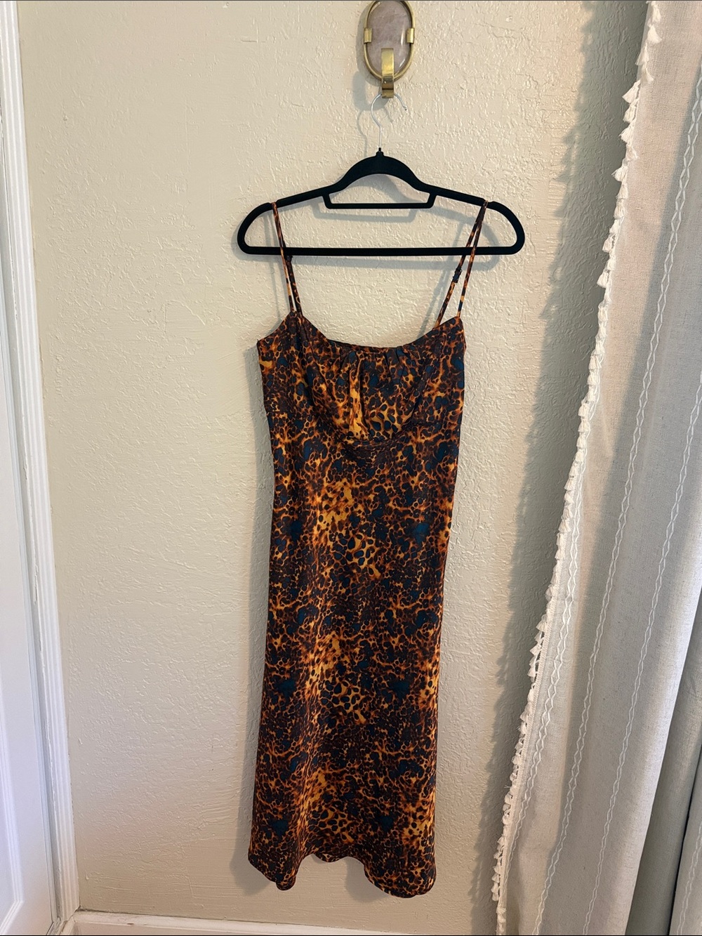 Wayf Spaghetti-Strap Leopard-Print Midi Dress in Brown & Black